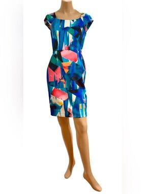 SAIPH Italian Boutique NWT Abstract Print Sheath Dress Multicoloured S/P